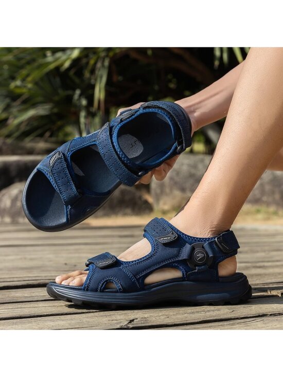 Men\'s Navy Blue Leather Athletic Sandals Sport Outdoor Hiking Sandals Open Toe